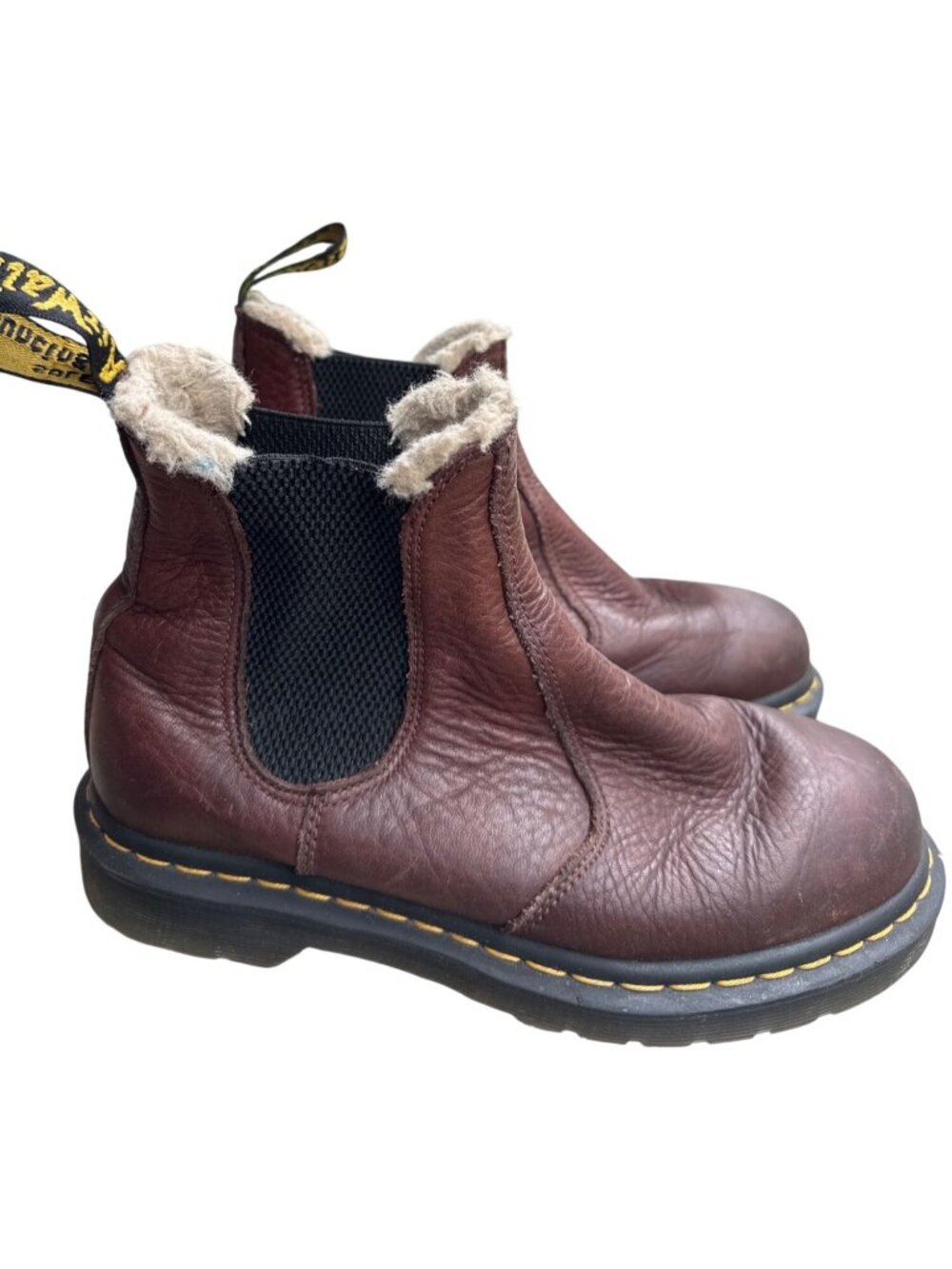 Dr. Martens 2976 FL Brown Leather Fur Lined Chelsea Boots Unisex Mens 7 Womens 8
